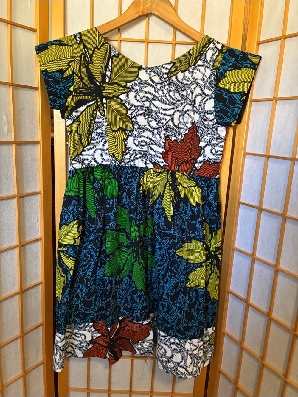 Floral Print Cotton Dress - Green & Blue